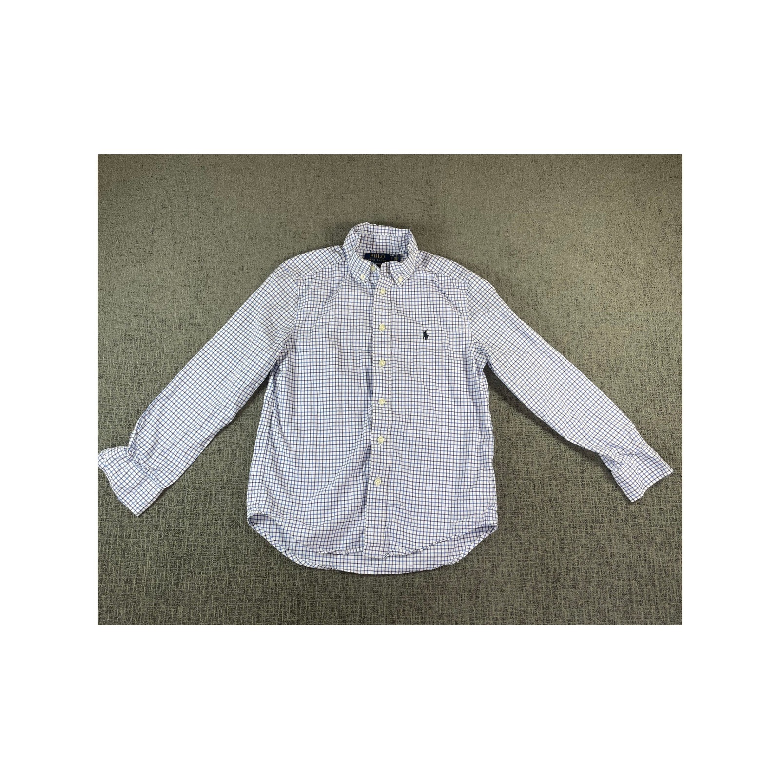 Polo Ralph Lauren Boys Blue Gingham Natural Stretch Button Down Shirt M 10-12